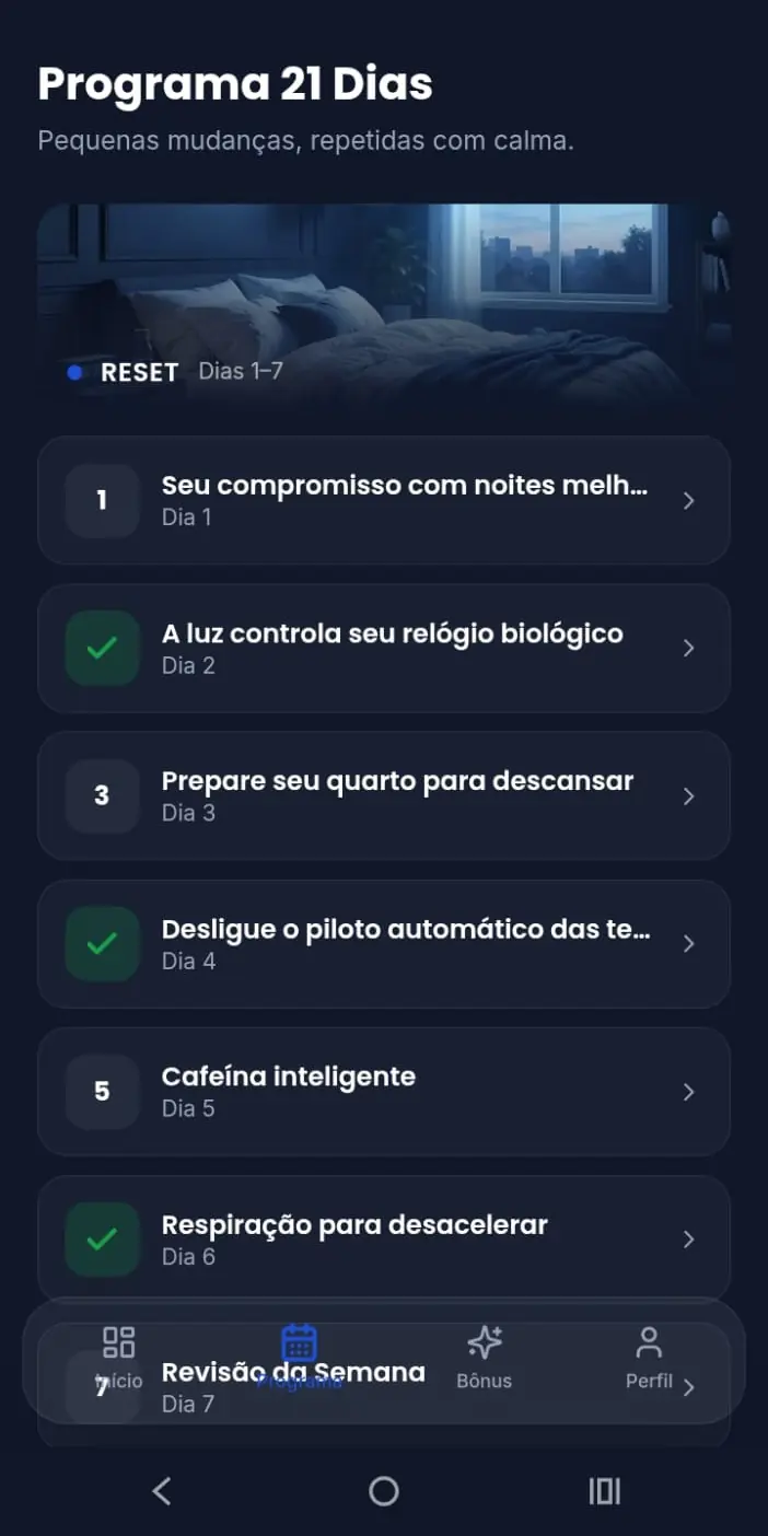 Resumo da jornada de 21 dias do Biohacking do Sono